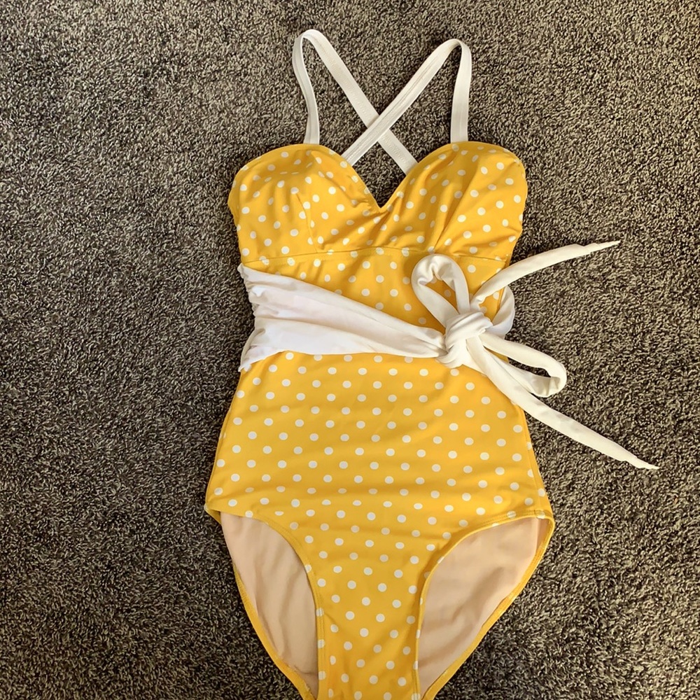 Yellow Polk a dot Albion fit one piece